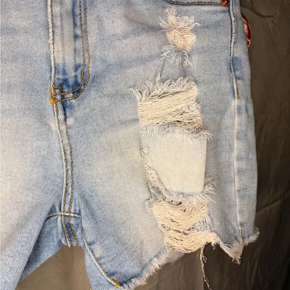 Wax Jean Light Blue Distressed Denim Shorts - Picture 4 of 7